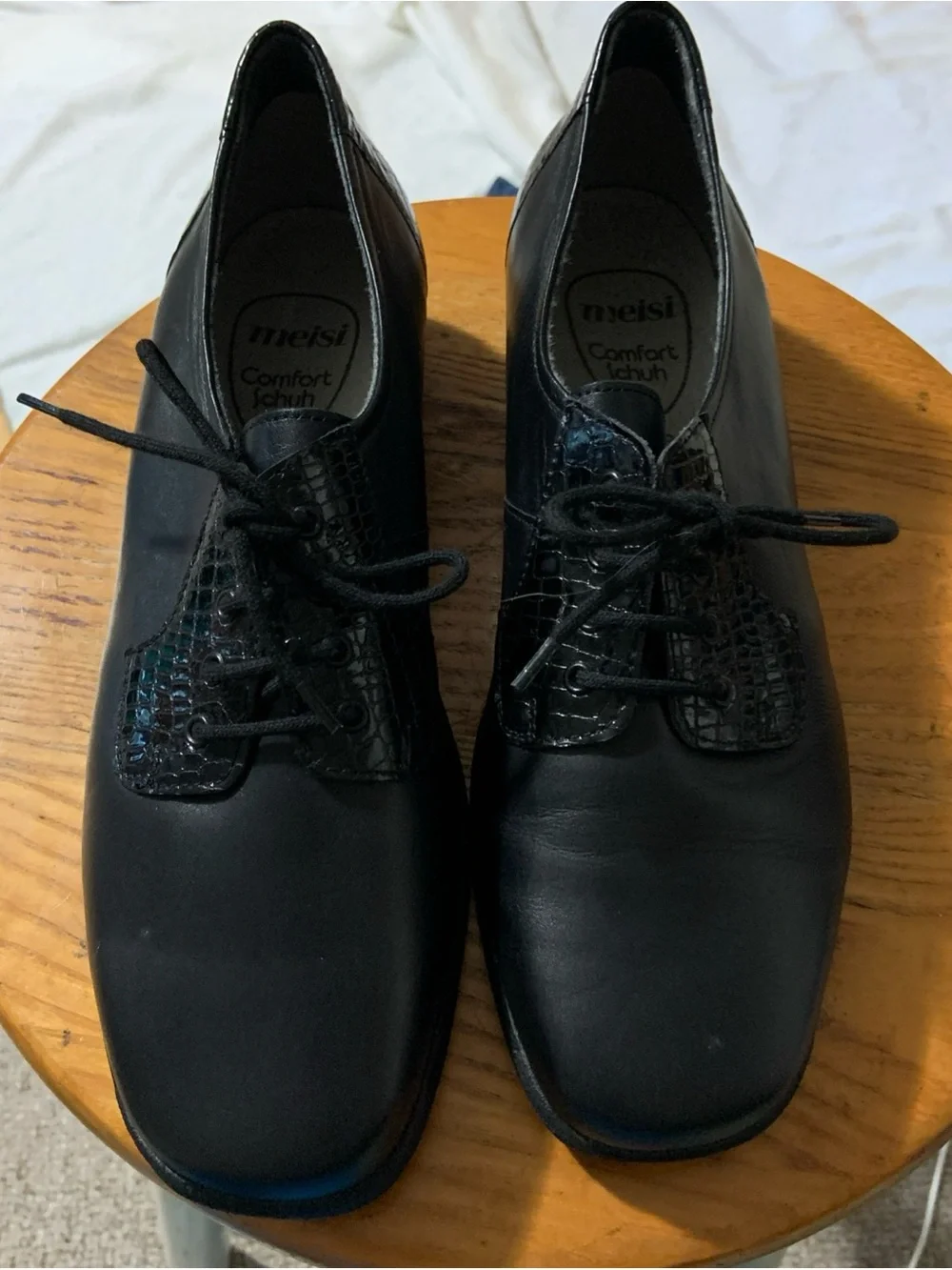 Women’s Black Lace-Up Comfort Shoes loafers size UK 7 US 9 croc grain GERMANY